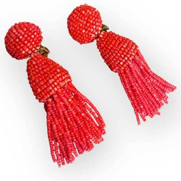 109‎ Oscar de la Renta Beaded Tassel Clip-On Earrings *RARE*